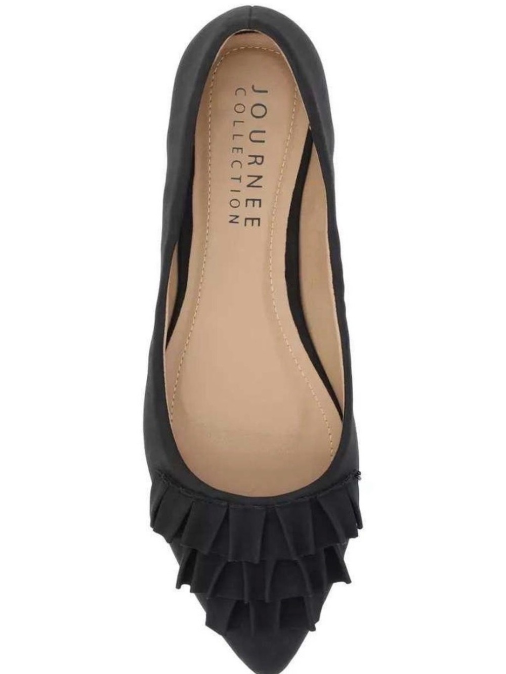 Journee Collection Black Pointed-Toe Ruffle Flats - Picture 2 of 9